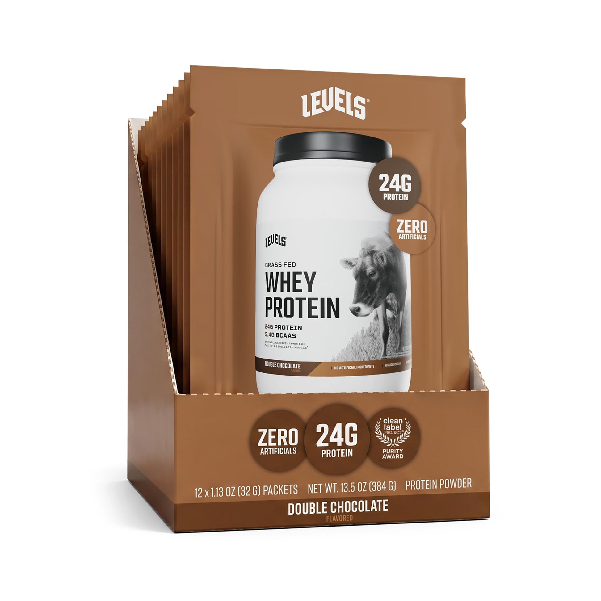 Levels Nutrition Whey Protein Powder No Artificials, Double Chocolate, 14 Count
