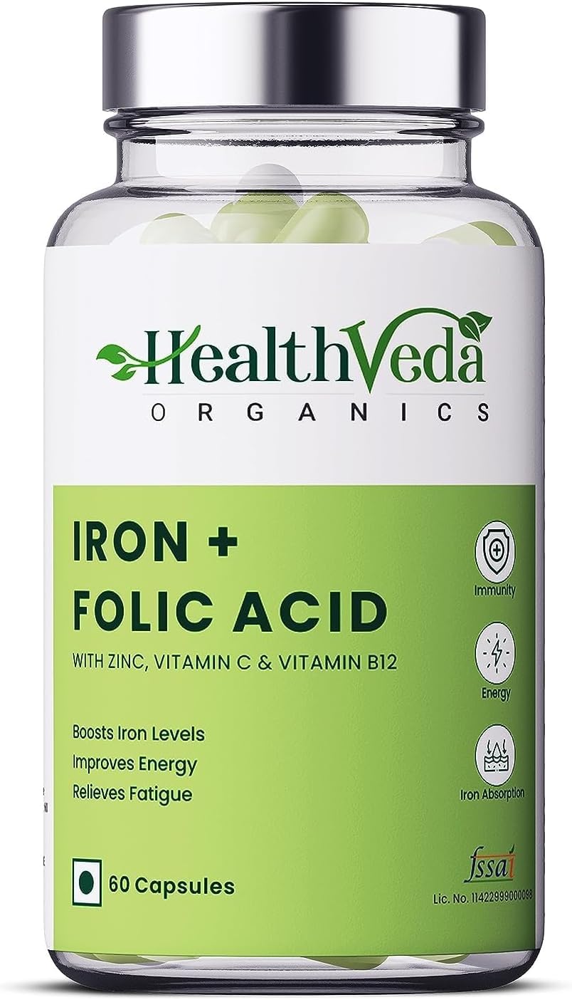 Generic Iron + Folic Acid Supplement with Zinc, Vitamin C & Vitamin B12 Capsules, 60 Count