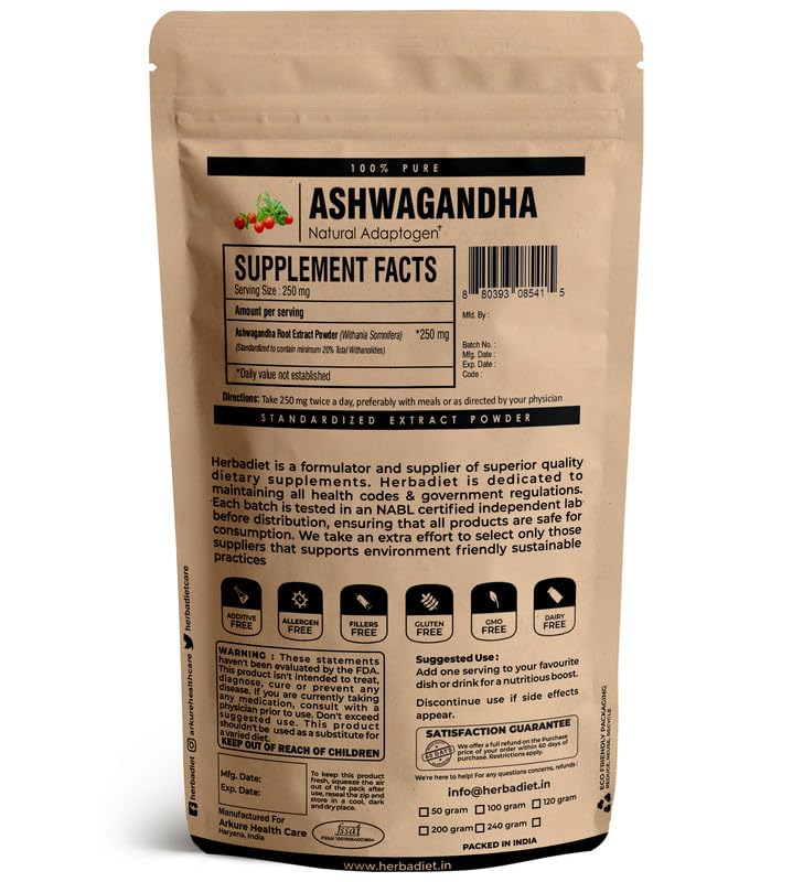Herbadiet Ashwagandha Root Extract Powder 3.6 oz
