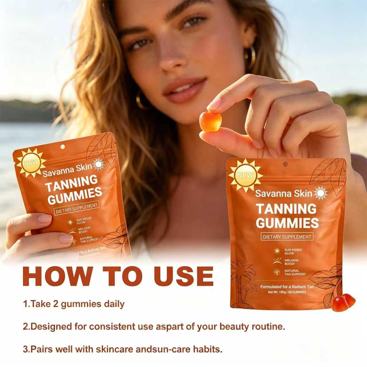 GENTERUN Skin Tanning Gummies for Women, Gummy, 1 Count