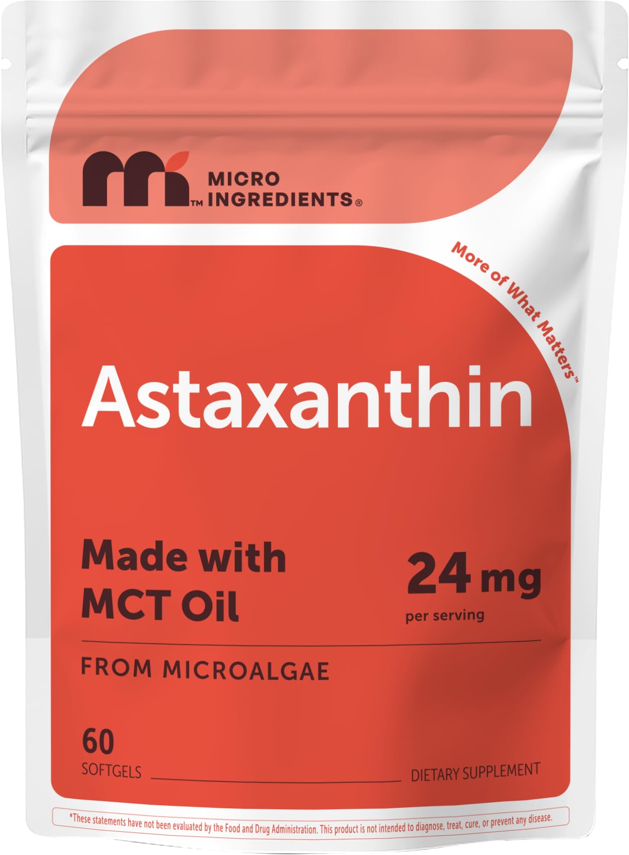 Micro Ingredients Astaxanthin 24mg Per Serving with MCT Oil Softgels, 60 Softgels