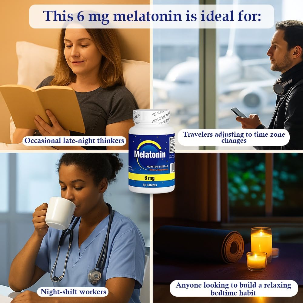 NCB NCB TECHNOLOGY Melatonin 6mg Fast Acting Natural Sleep Support, 60 Tablets