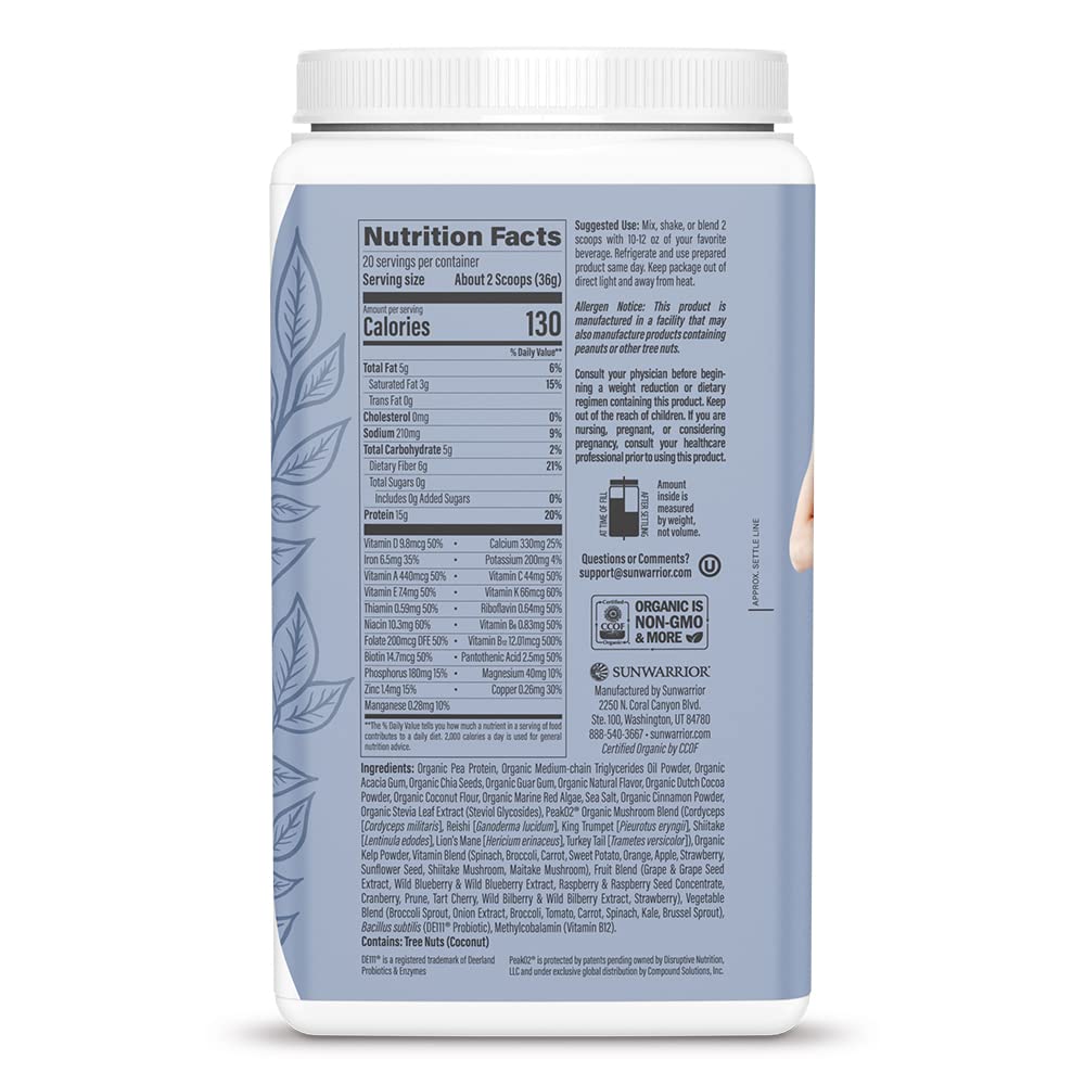 Sunwarrior Vegan Protein Superfood Shake Meal Replacement Organic Protein Supplement Powder 25.2 oz