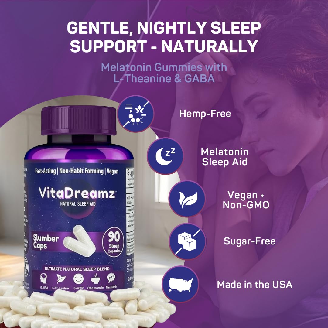 VitaDreamz Melatonin Capsules with L-Theanine & GABA 90 Count