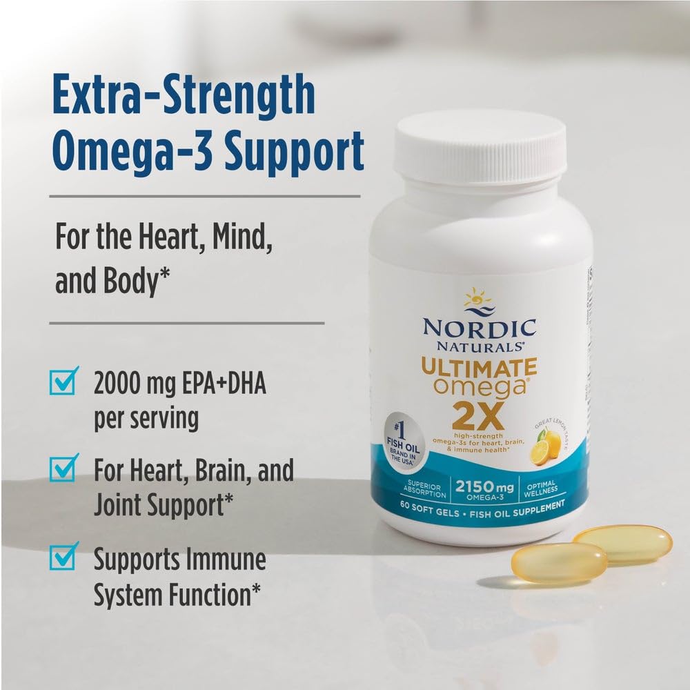 Nordic Naturals Ultimate Omega 2X 2150mg Fish Oil Lemon Softgels, 120 Count