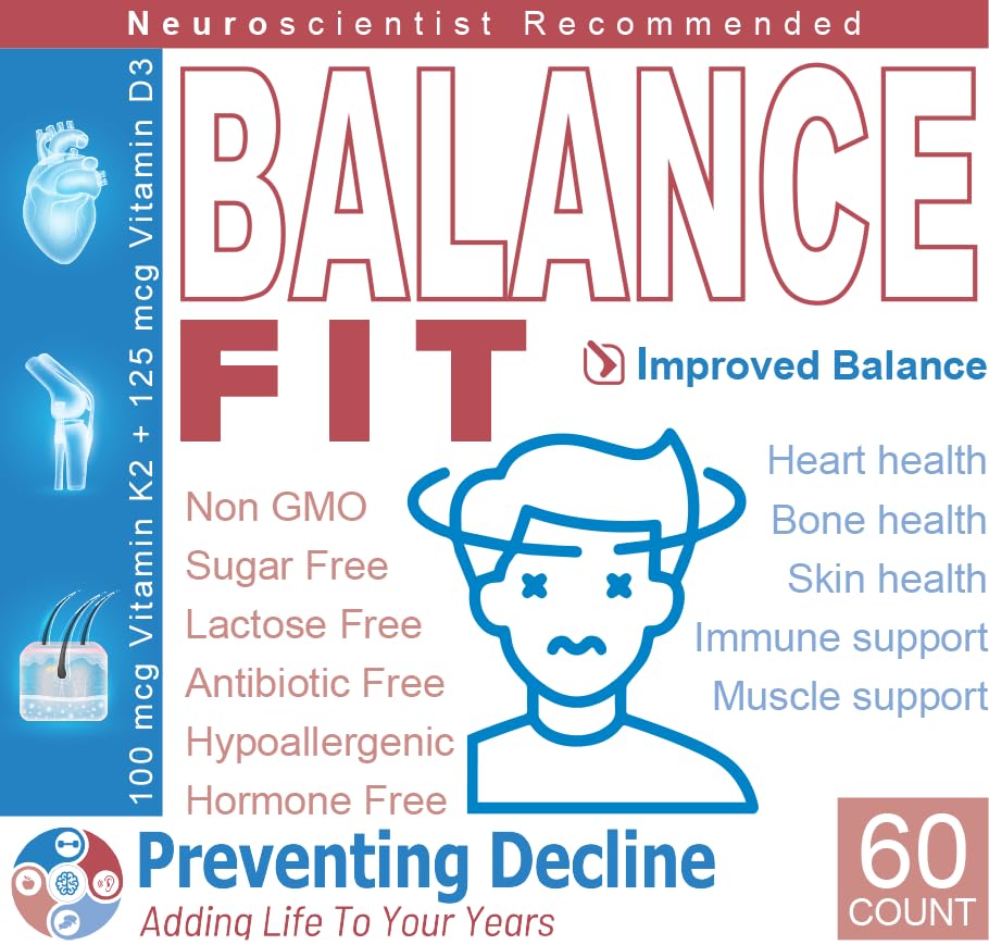 PREVENTING DECLINE BalanceFit 100mcg Vitamin K2 + Vitamin D3 Capsules, 60 Count