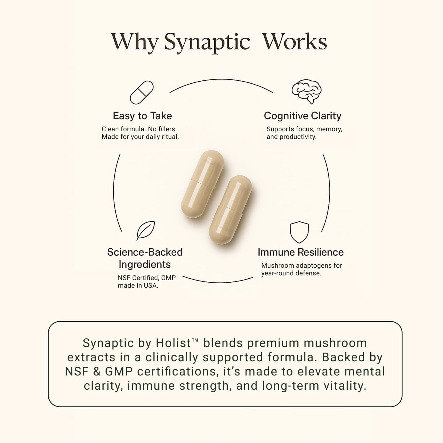 Holist Synaptic Lion’s Mane Mushroom Supplement Capsules, 60 Capsules