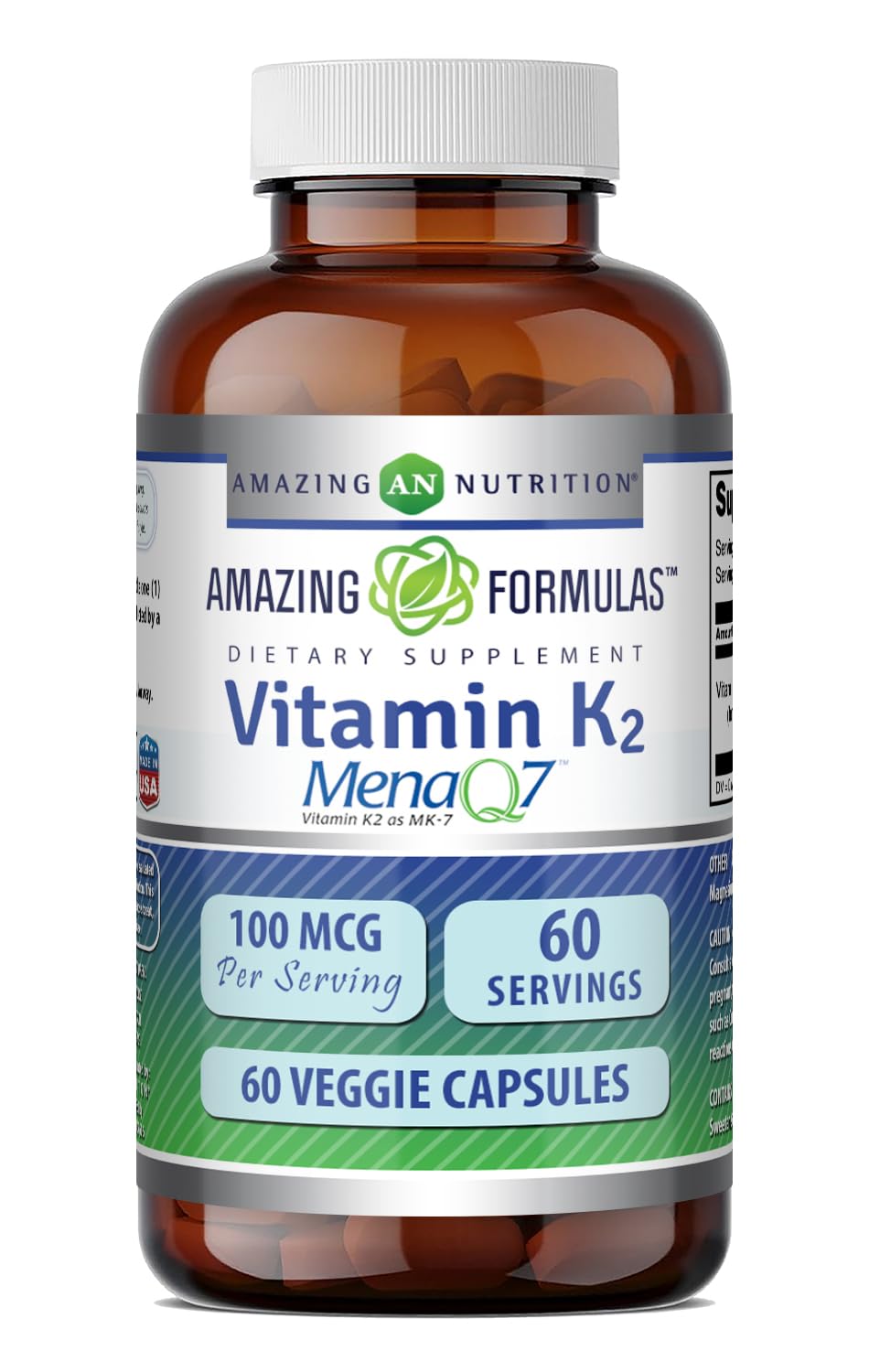 Amazing Nutrition Vitamin K2 Menaq7 MK7 Supplement Capsule 60 Count
