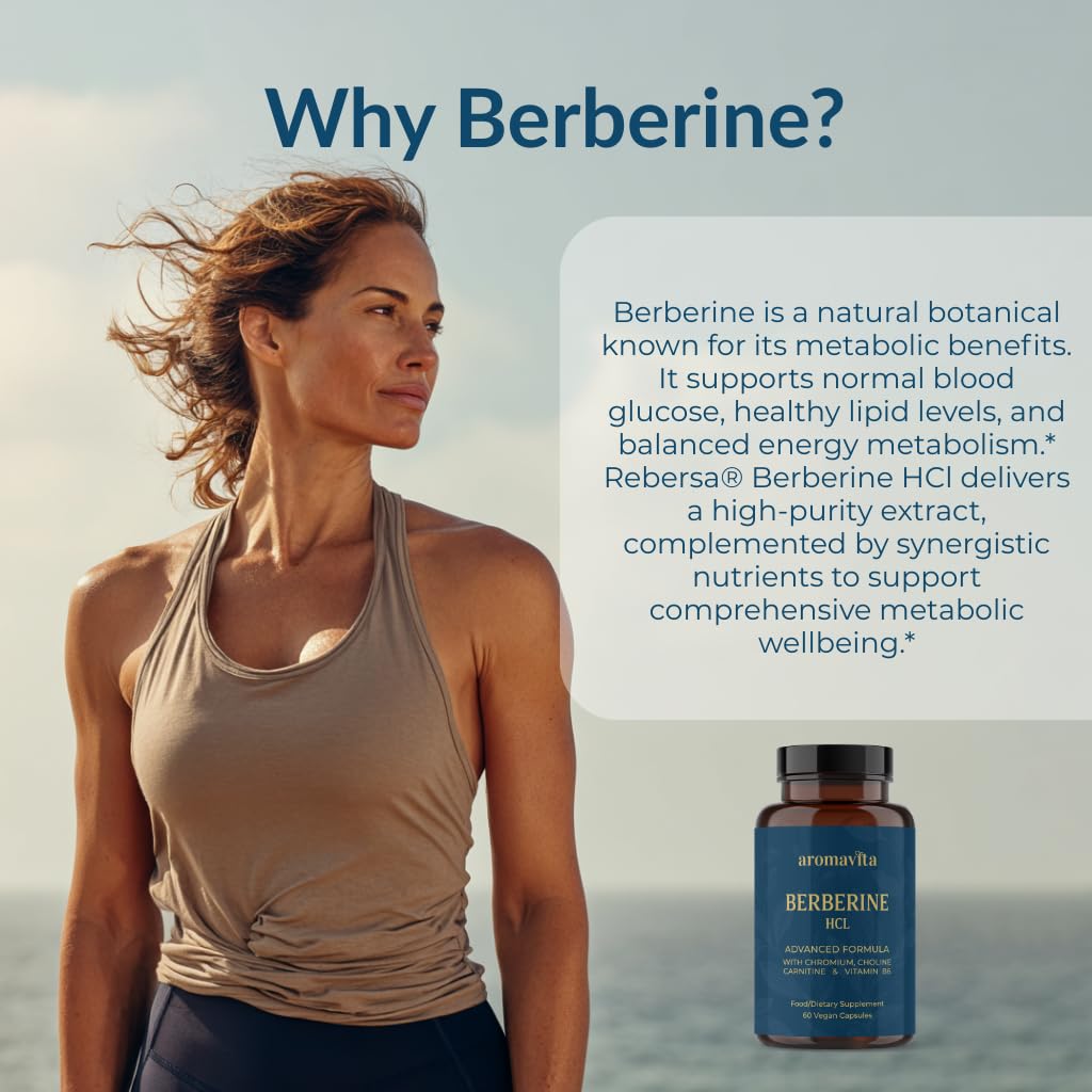 AROMAVITA Berberine HCL 500mg Capsules, 60 Vegan Caps