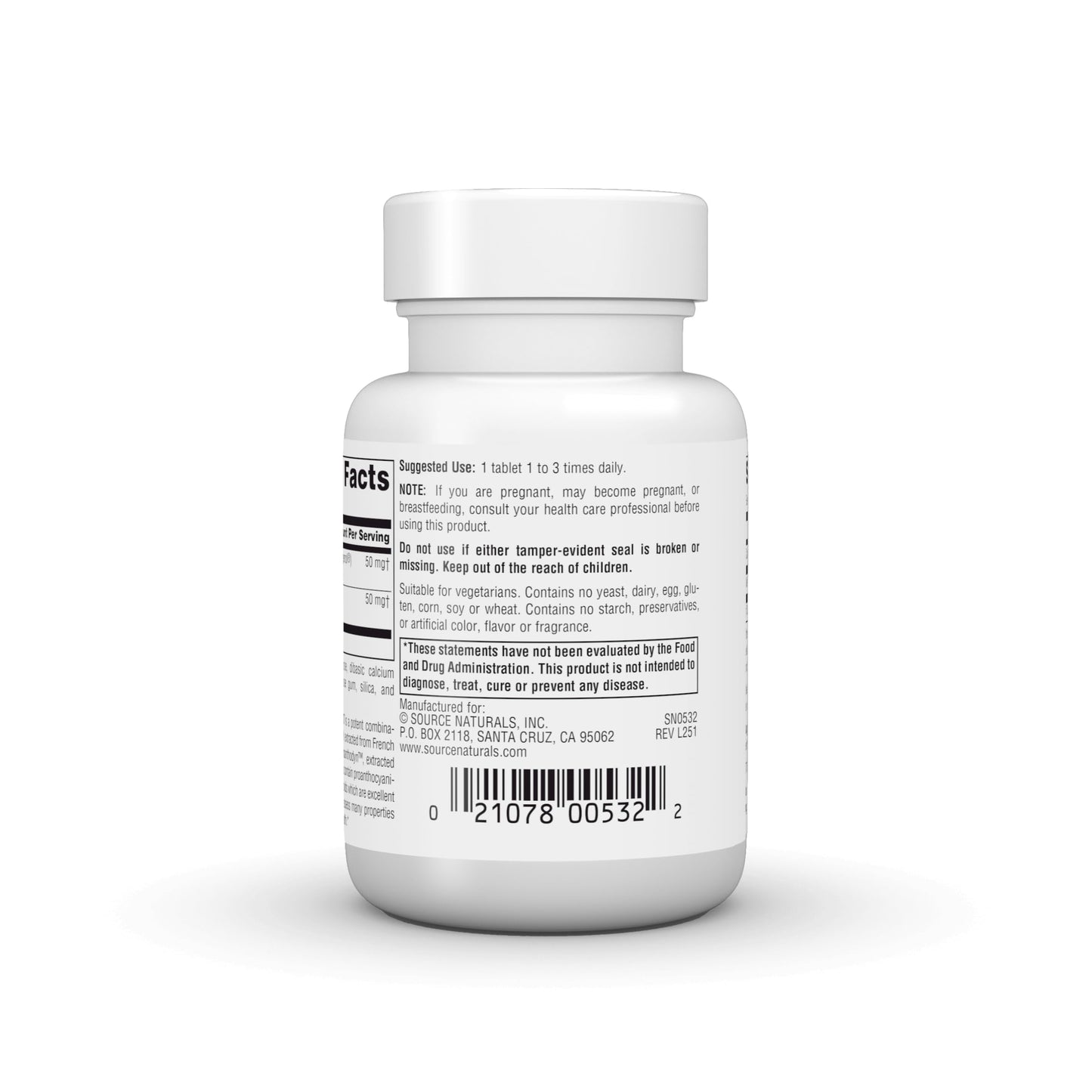 Source Naturals Pycnogenol & Grape Seed Extract 100 mg Dietary Supplement Tablet 30 Tablets