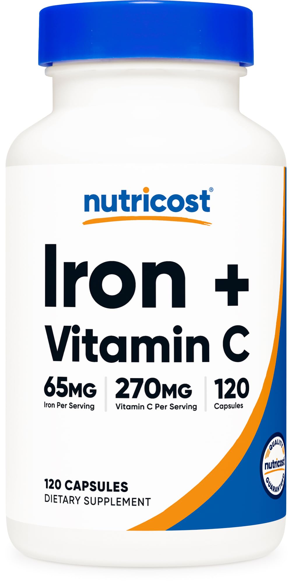 Nutricost Iron (65mg) with Vitamin C (270mg) Capsules, 120 Count