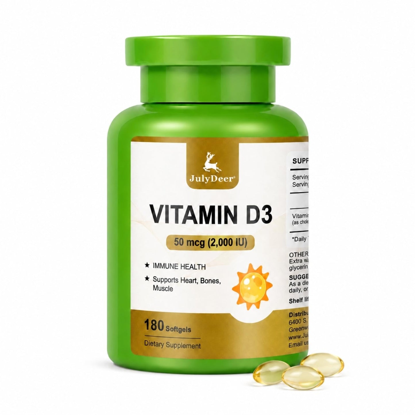 VBTOP NUTRA Vitamin D3 2000 IU (50 mcg) Supplement With Olive Oil Softgel, 180 Softgels