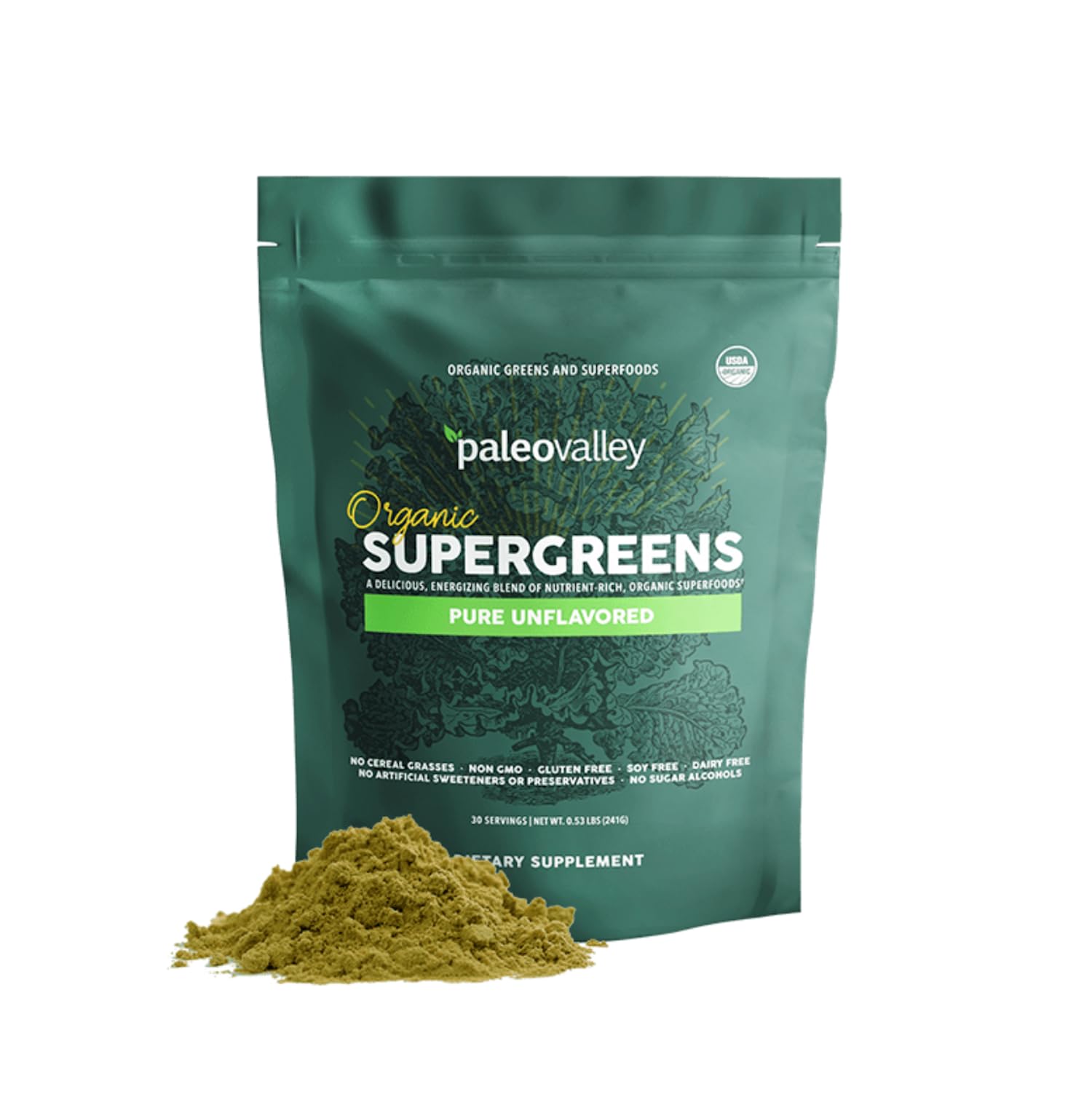Paleovalley Organic Supergreens Powder with 23 Superfoods, Unflavored 8.48 Ounce