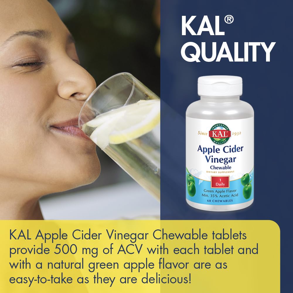 KAL Apple Cider Vinegar 500 mg Tablet, 60 Count