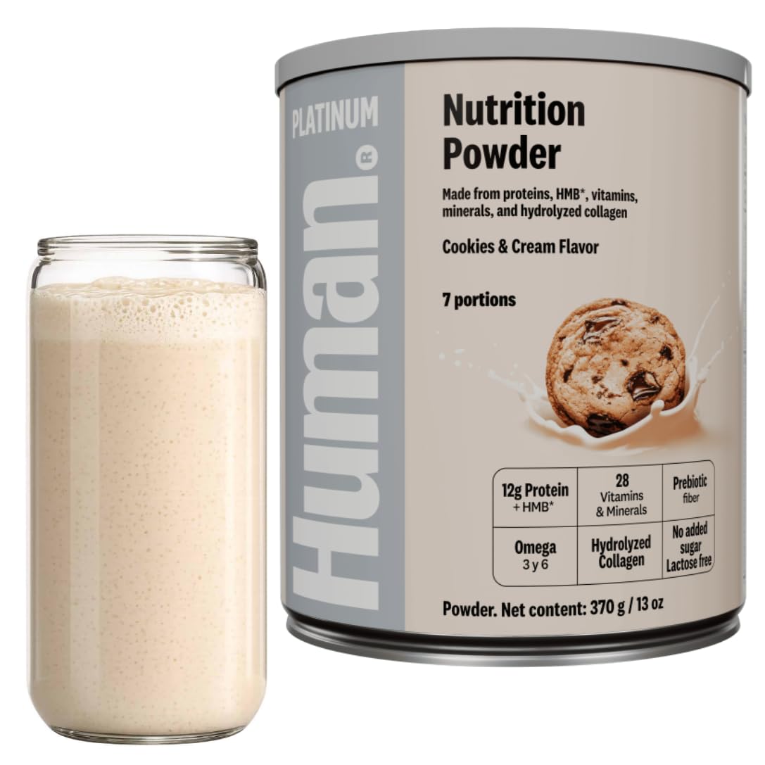 Human Platinum Beauty & Vitality Daily Wellness Nutrition Support – 28 Essential Nutrients – Collagen Peptides & Prebiotic Fiber – 12g Multi-Source Protein – Daily Wellness Supplement – No Added Sugar – Cookies and Cream, Powder, 13.1 oz