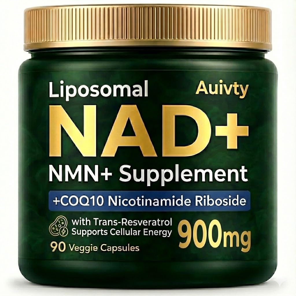 Auivty Liposomal NAD+ NMN Supplement with COQ10, Nicotinamide Riboside, Trans-Resveratrol, 900mg Capsule, 90 Count
