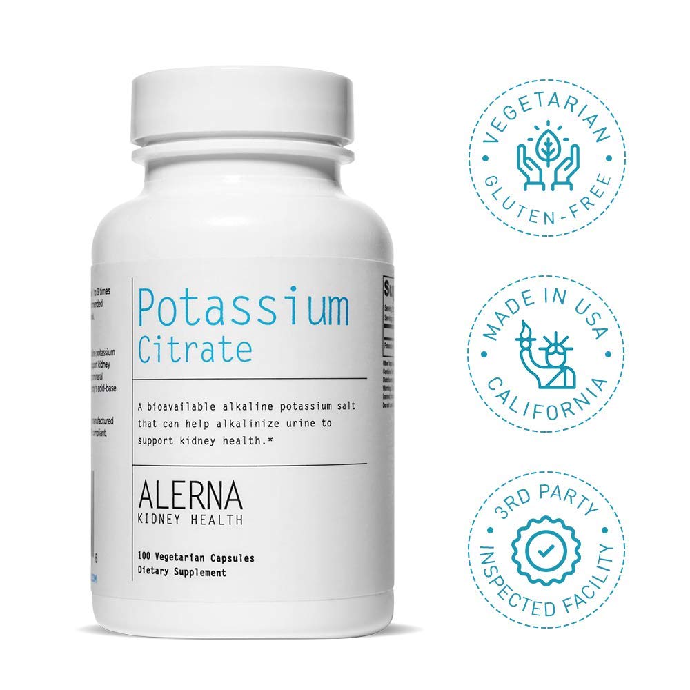 Alerna Kidney Health Potassium Citrate 99 mg Dietary Supplement – Potassium Mineral Supplement for Electrolyte Balance and Normal pH Support Capsules, Pack of 3