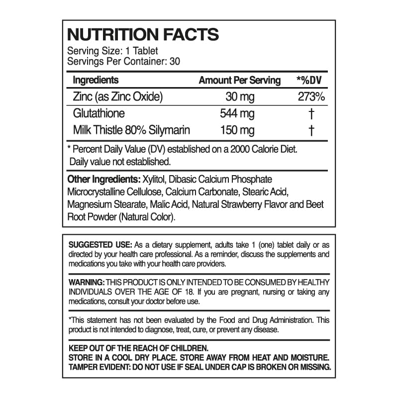 PaleoLife Premium Glutathione + Milk Thistle + Zinc Chewable Tablets, 90 Count