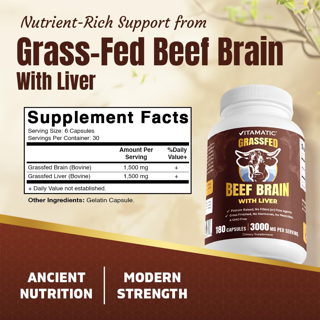 Vitamatic Grass-Fed Beef Brain with Liver 180 Capsules