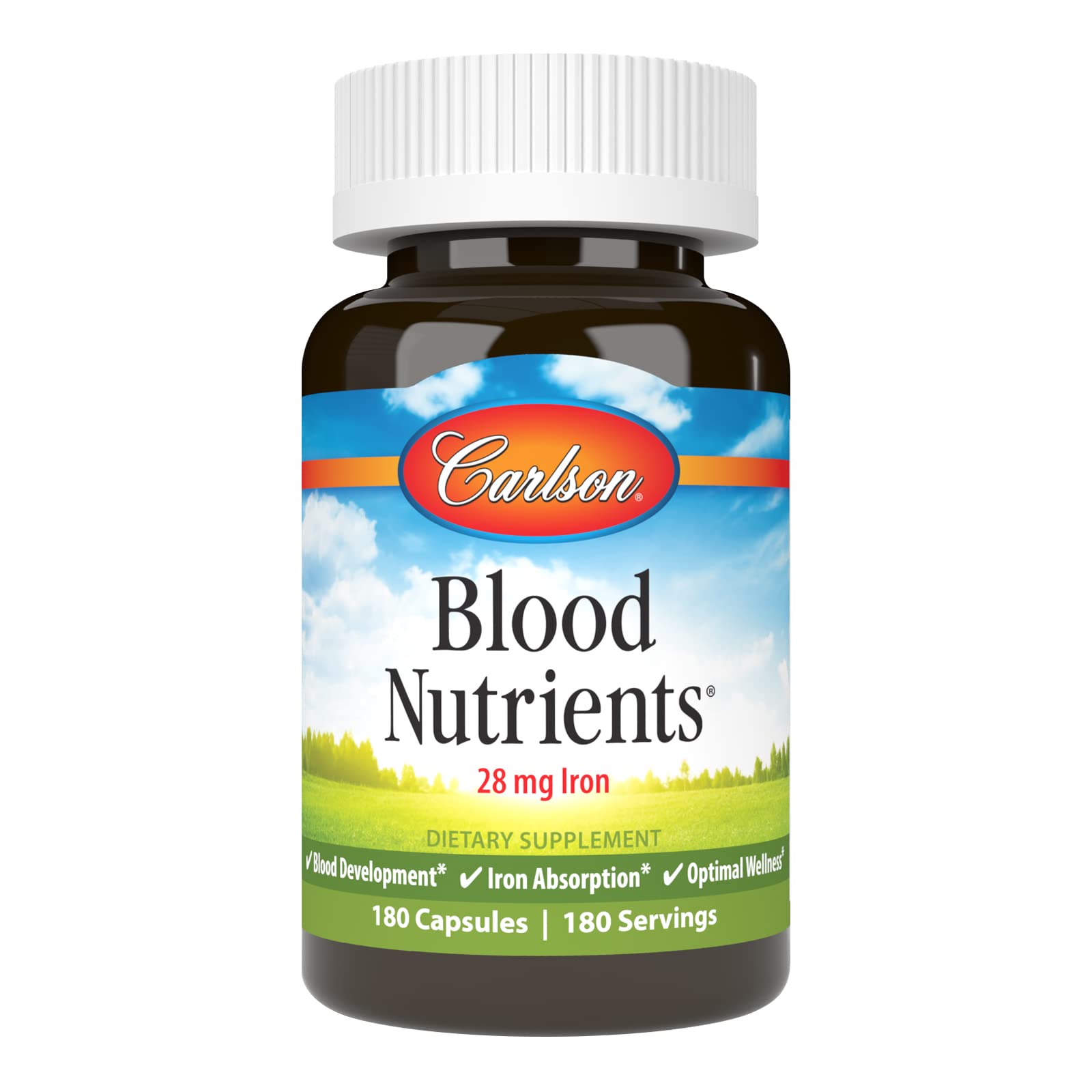 Carlson Blood Nutrients Iron 28 mg Capsules, 180 Count
