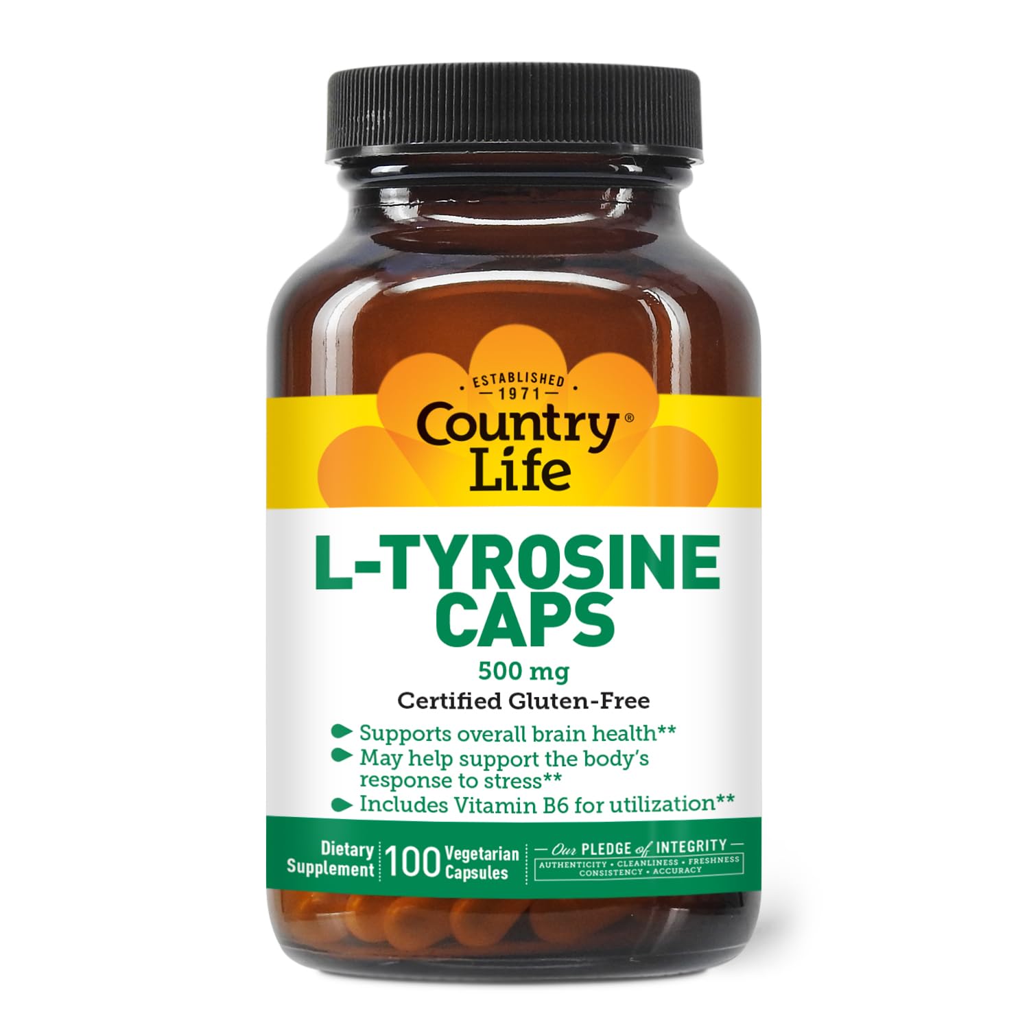 Country Life L-Tyrosine 500mg with Vitamin B6, 100 Capsules