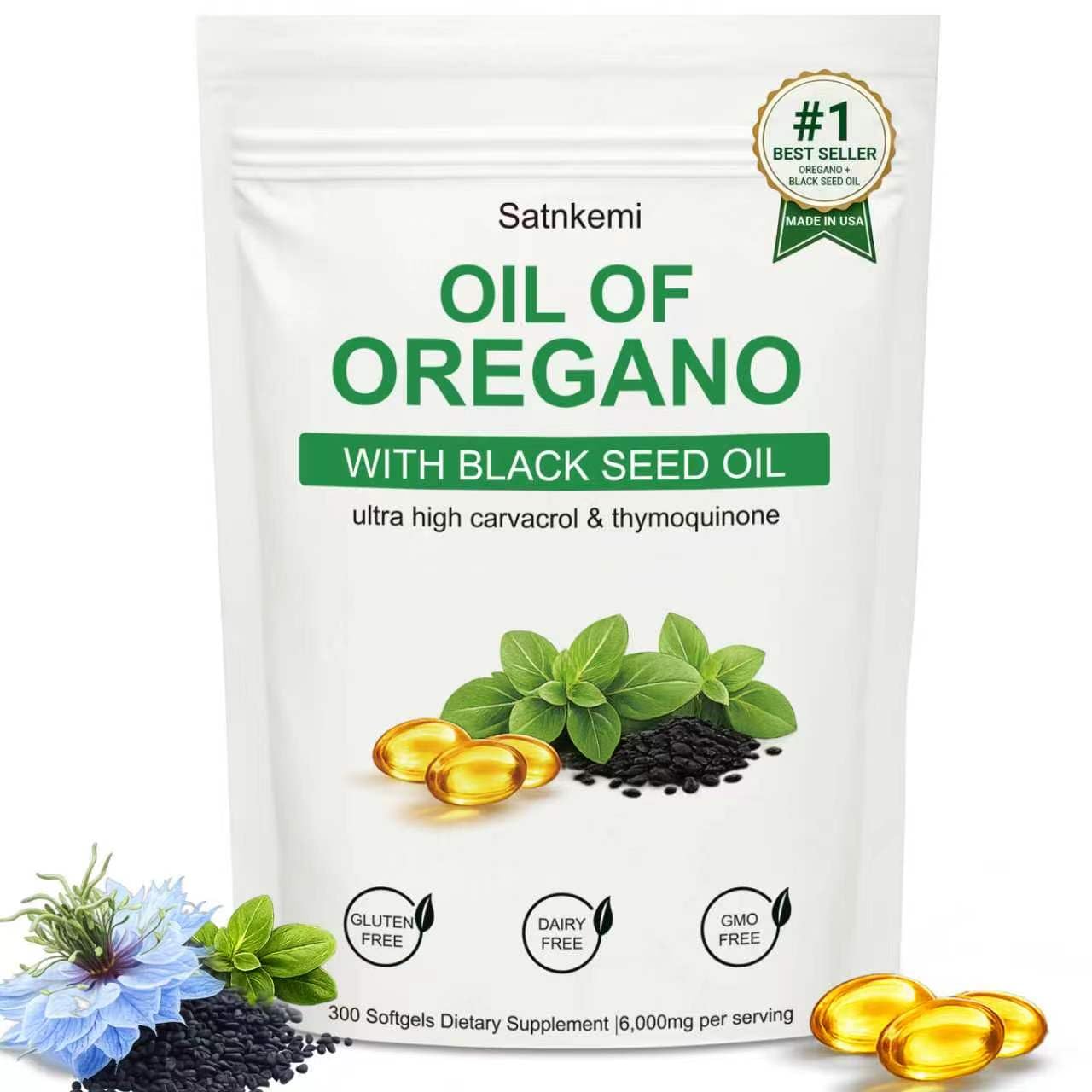 Satnkemi Oil of Oregano with Black Seed Oil Softgels, 300 Softgels