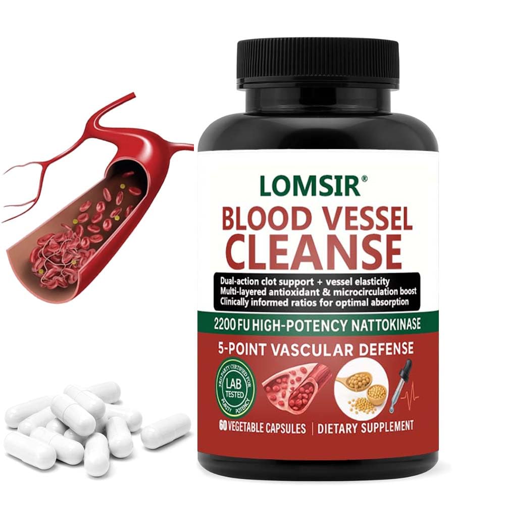 LOMSIR Blood Vessel Cleanse Nattokinase Supplement with Gamma Oryzanol Capsule 60 Count
