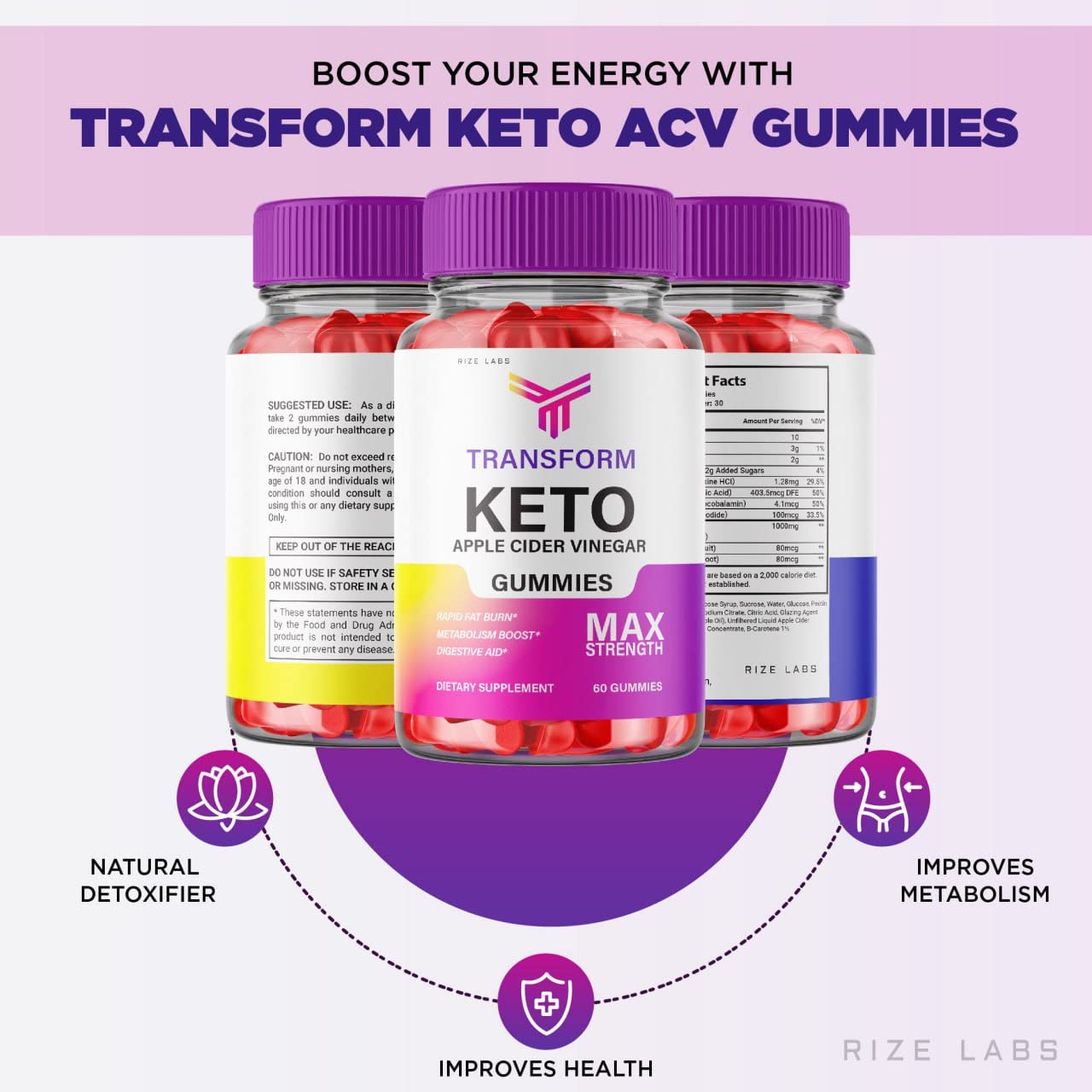 Rize Labs Transform Keto Apple Cider Vinegar (ACV) Advanced, 60 Gummies