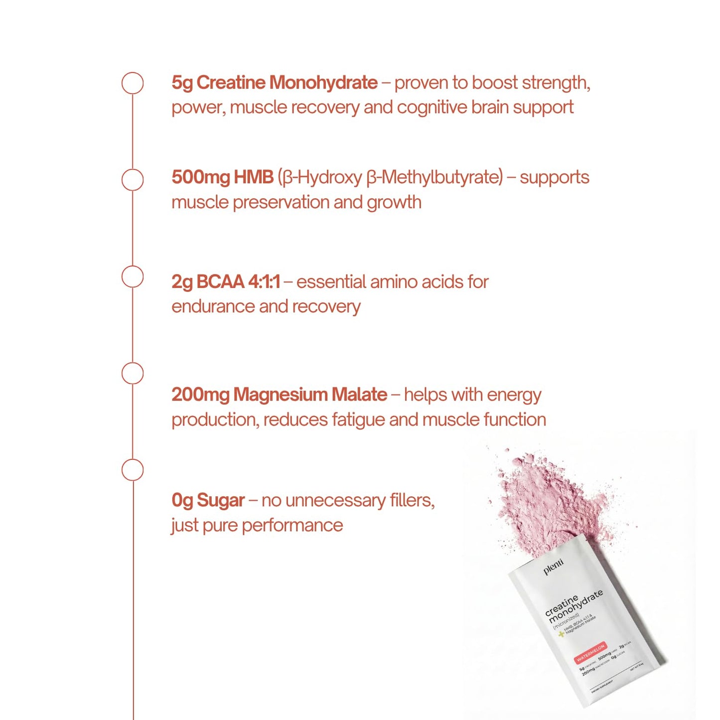 plenti Watermelon Creatine Monohydrate Powder, 30 Sachets