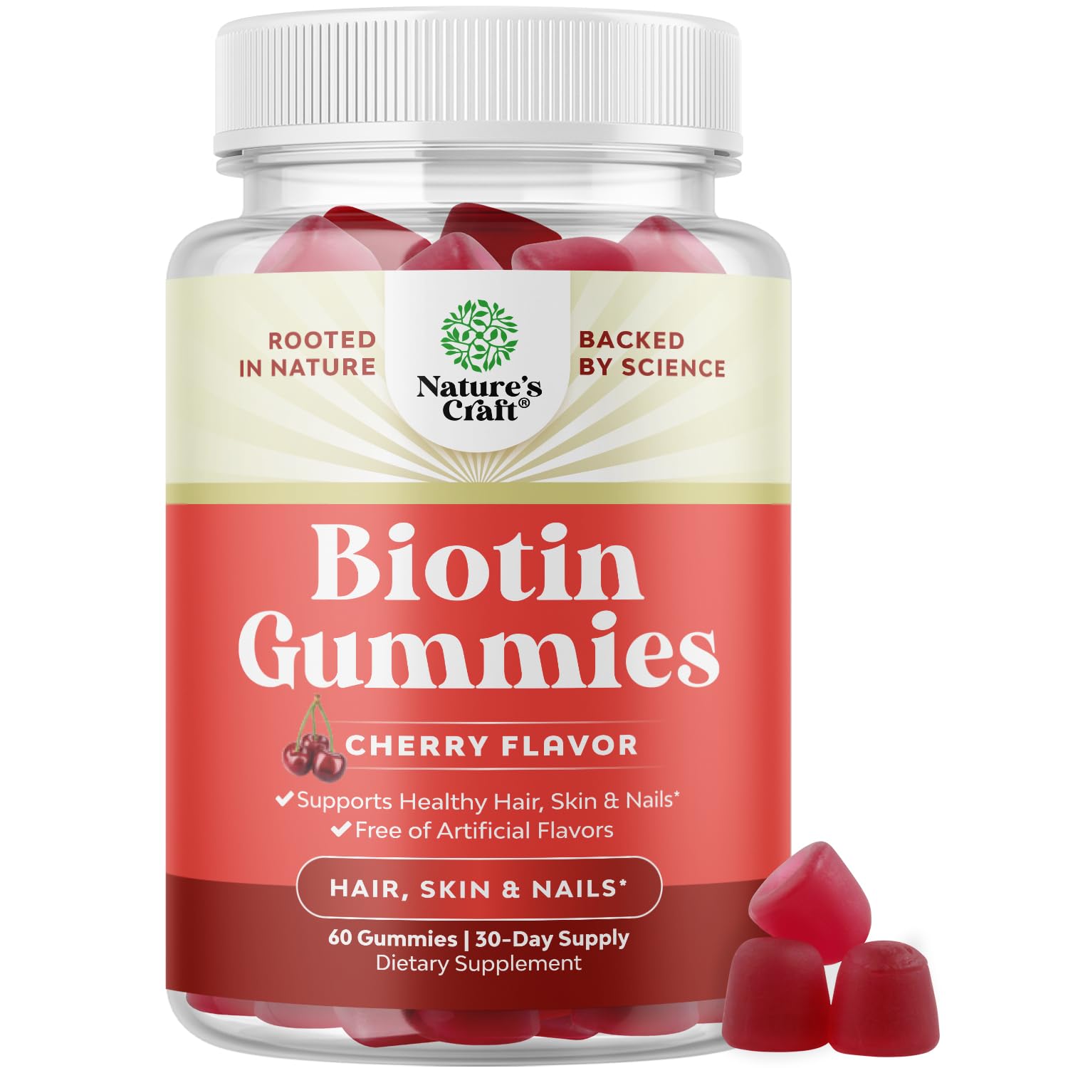 Natures Craft Biotin Gummies for Hair Growth - Pantothenic Acid, 60 Count