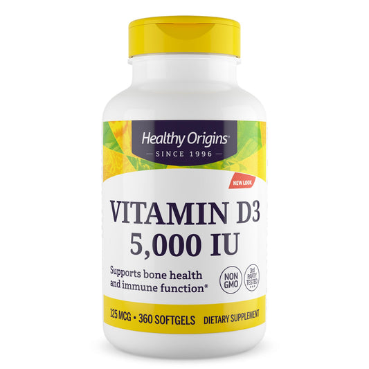 Healthy Origins Vitamin D3 (Lanolin) 5000 IU Softgel, 360 Softgels