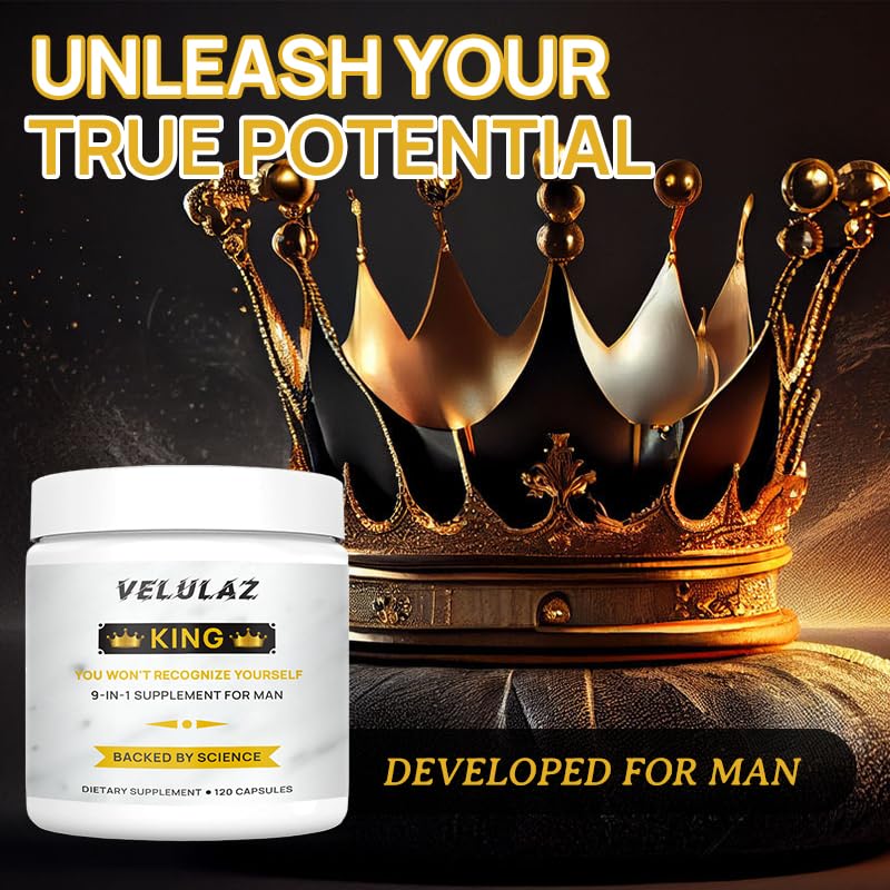 Velulaz King Men's 9-in-1 Daily Supplement Capsule 120 Count