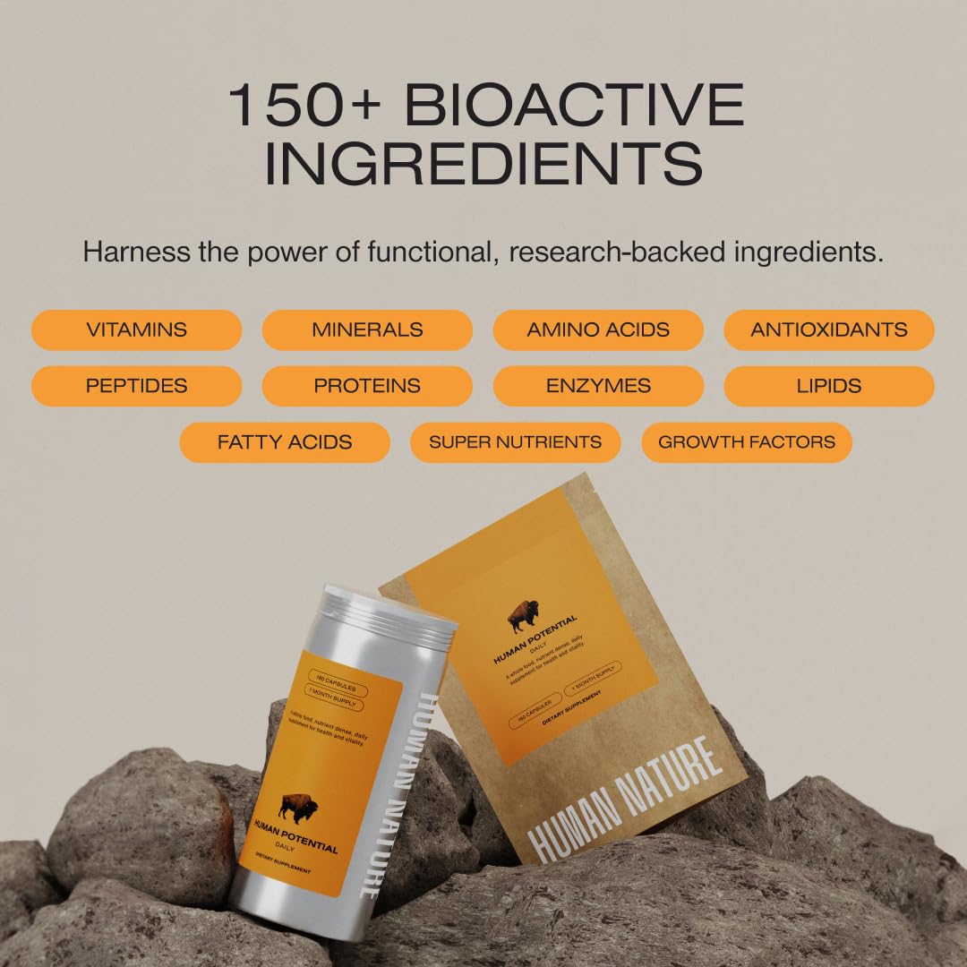 HUMAN NATURE Human Potential: Wild & Grass Fed Bison Organ Supplements Capsules 180 Count