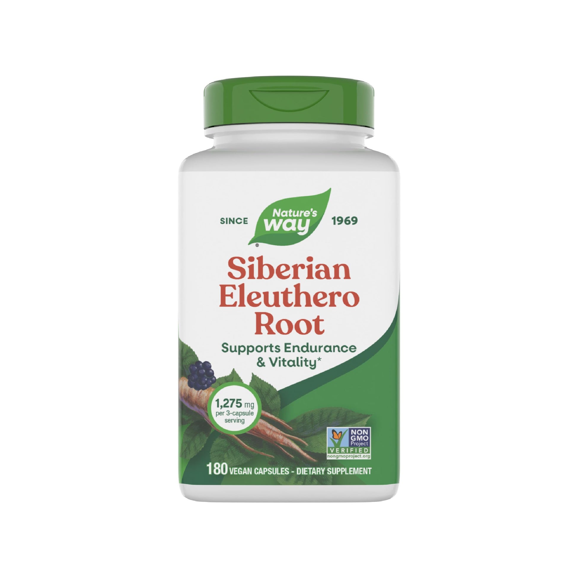 Nature's Way Premium Herbal Siberian Eleuthero Root Supplement Capsules, 180 Capsules