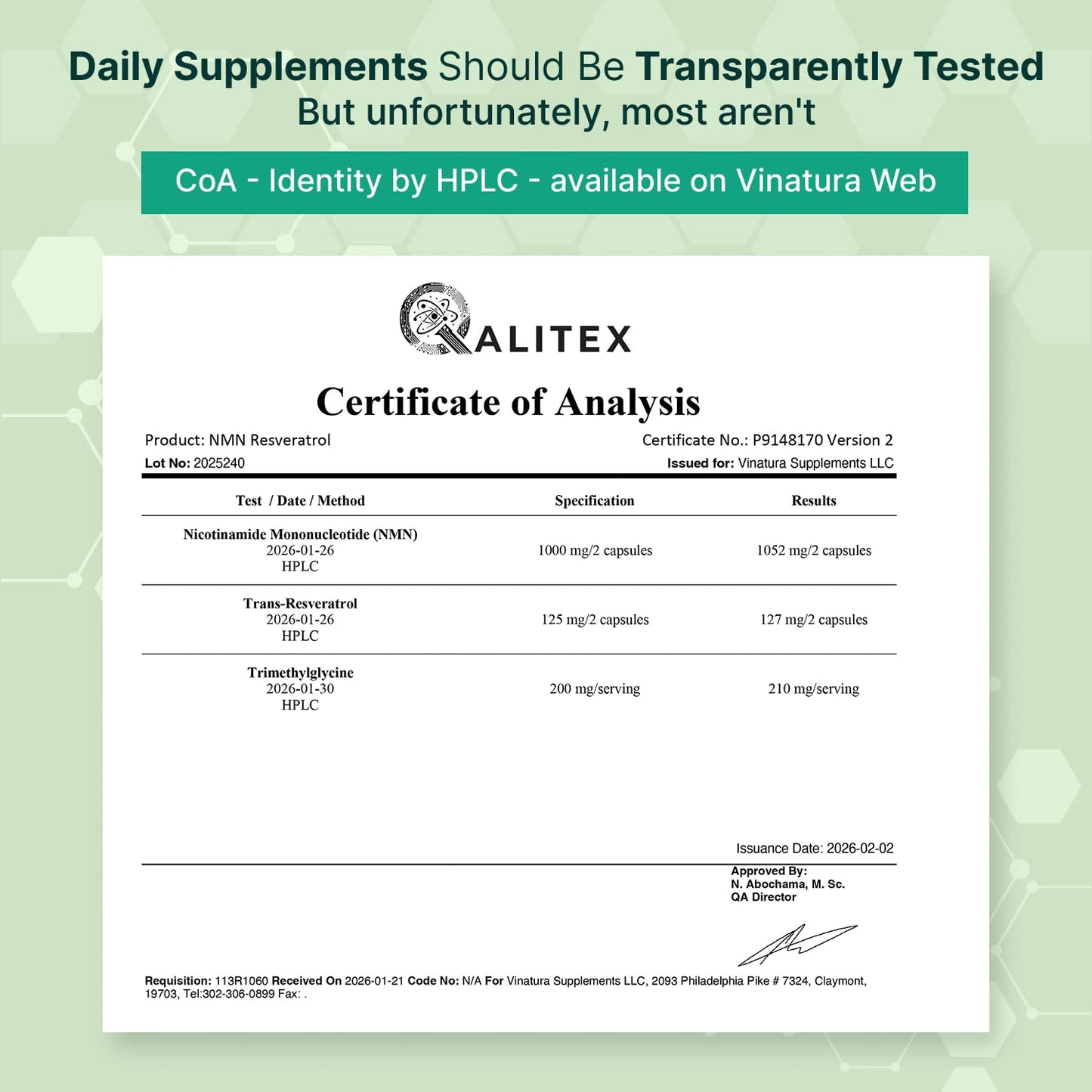 VINATURA NMN Complex Supplement 1325MG - NMN 1000mg with Resveratrol and TMG, Support NAD+ 60 Capsules