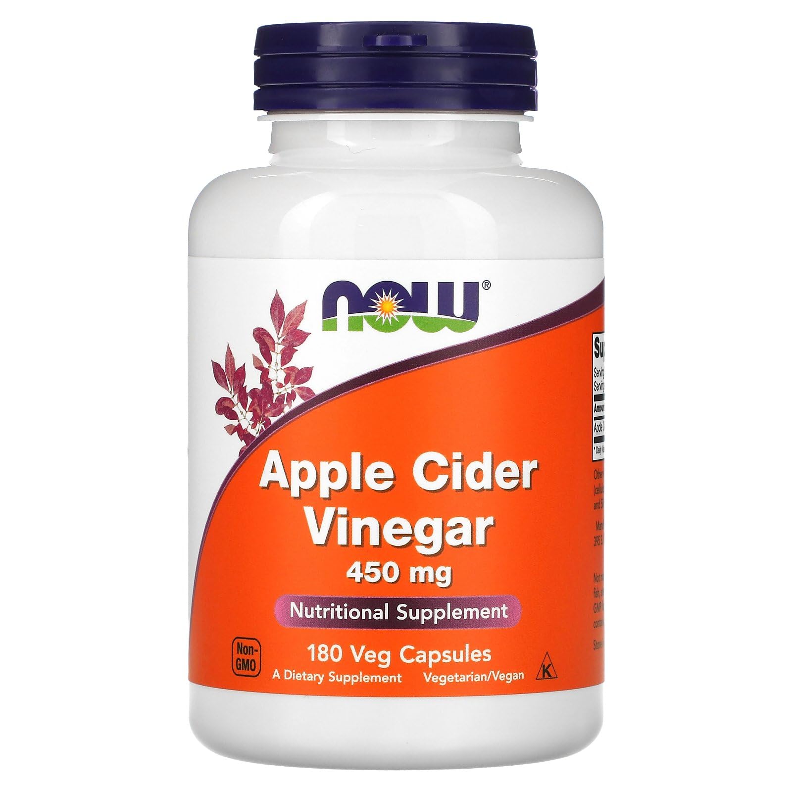 NOW Foods Apple Cider Vinegar 450 mg Capsule, 180 Count