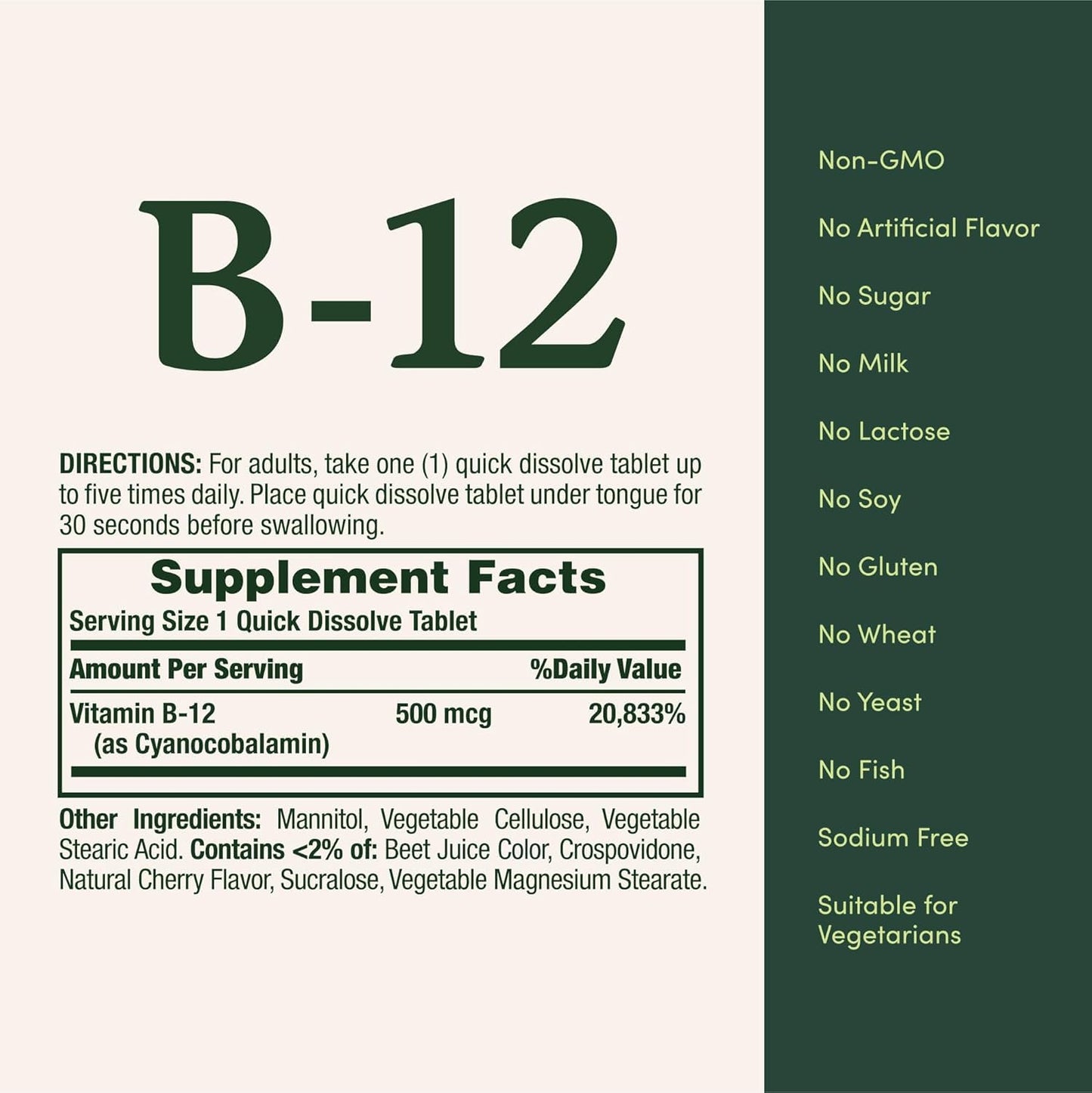 Nature's Bounty Vitamin B-12 500 mcg Tablets, 300 Count