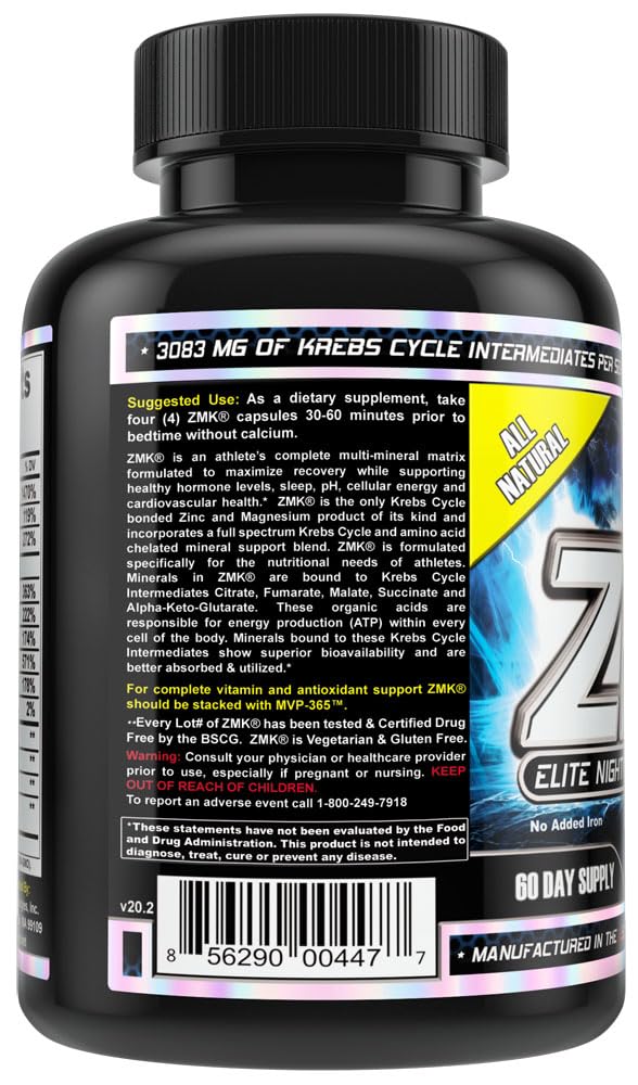 MST ZMK Nighttime Multi Mineral Supplements, Zinc, Magnesium, Trace Minerals, ATP BSCG Certified, 120 Capsules