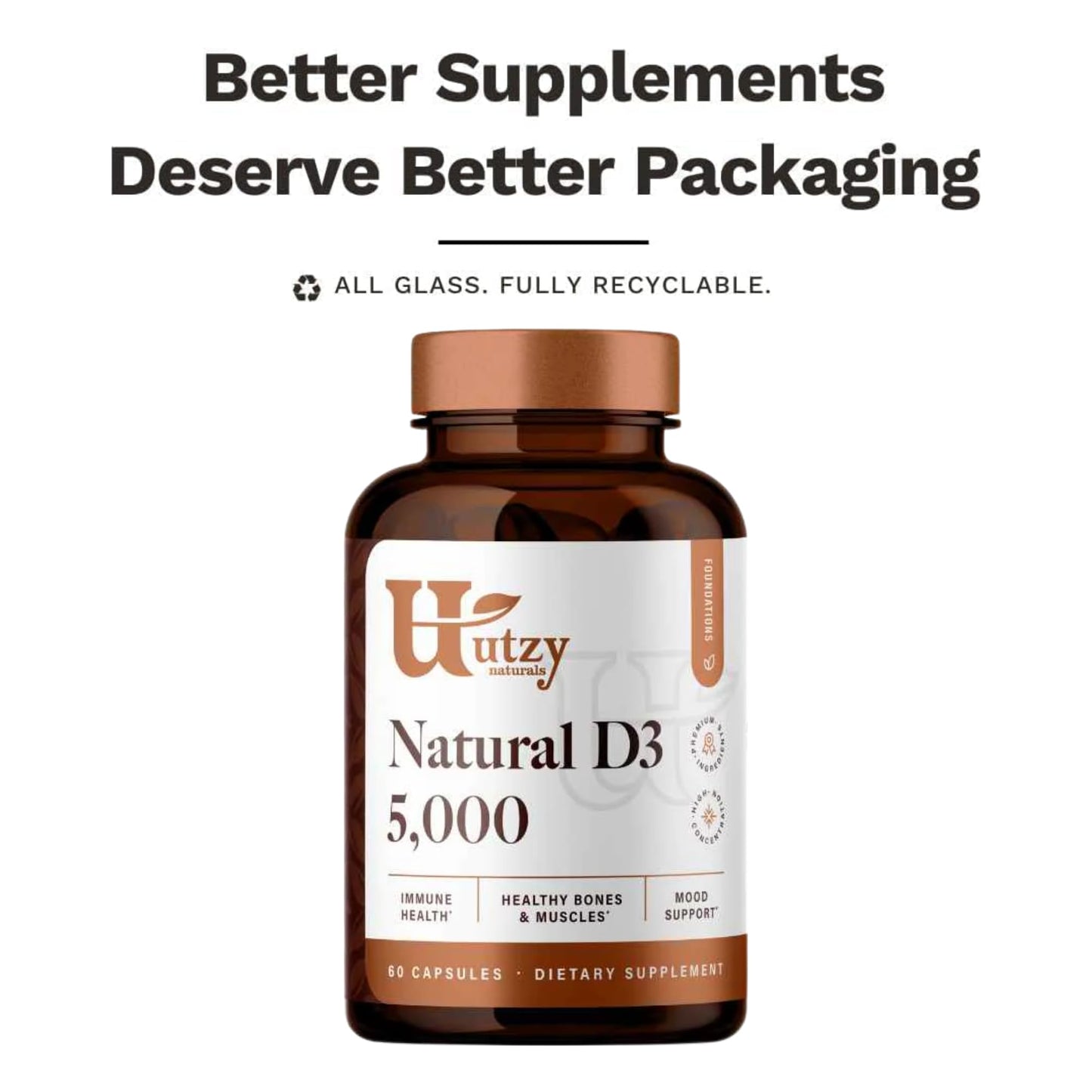 Utzy Naturals D3 5000 IU Vitamin D Cholecalciferol 60 Capsules