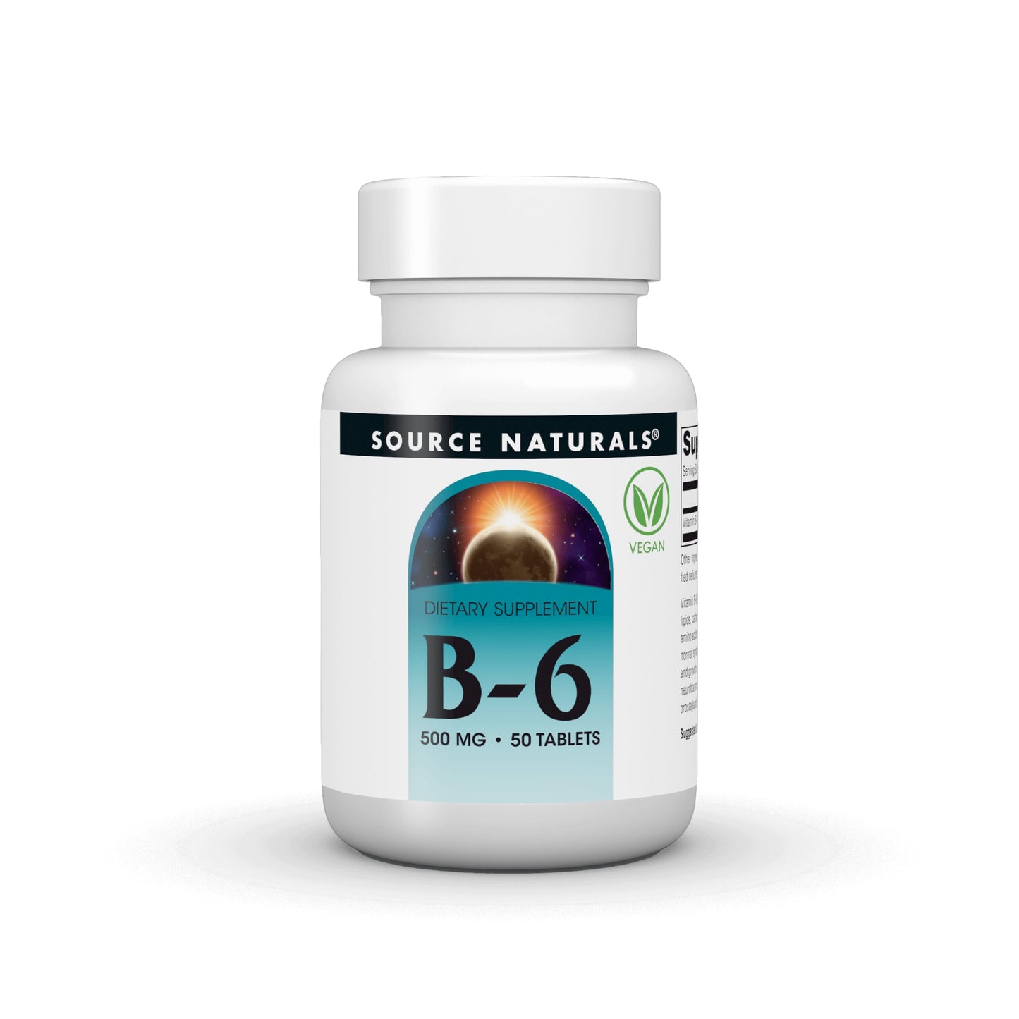 Source Naturals Vitamin B-6, Vegan B-6, 500 mg Tablet, 50 Tablets