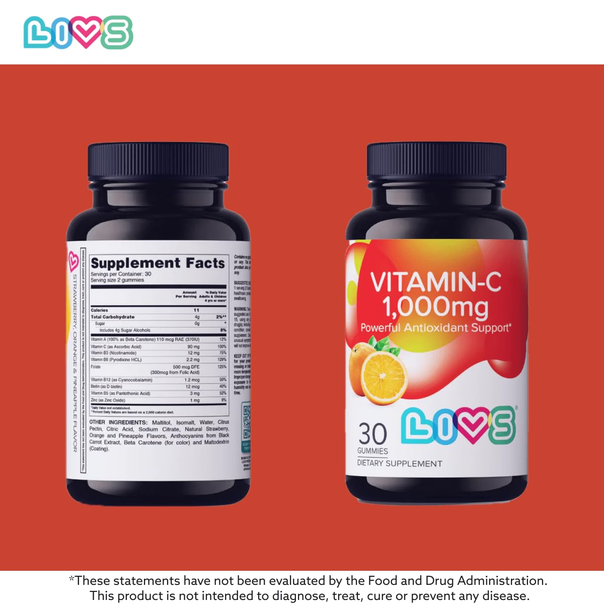 LIVS Vitamin C 1000mg Gummies for Kids & Adults, 30 Count