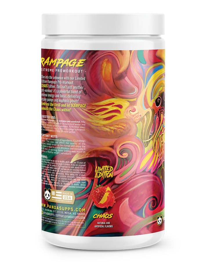 Underground Bio Labs Panda Supps Rampage Chaos Extreme Pre-Workout High Stim Maximum Pump Focus and Energy, Powder, 15.78 Ounce