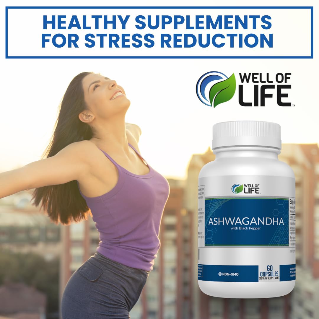 Well of Life Ashwagandha 650mg with BioPerine Black Pepper Extract Capsule, 60 Count