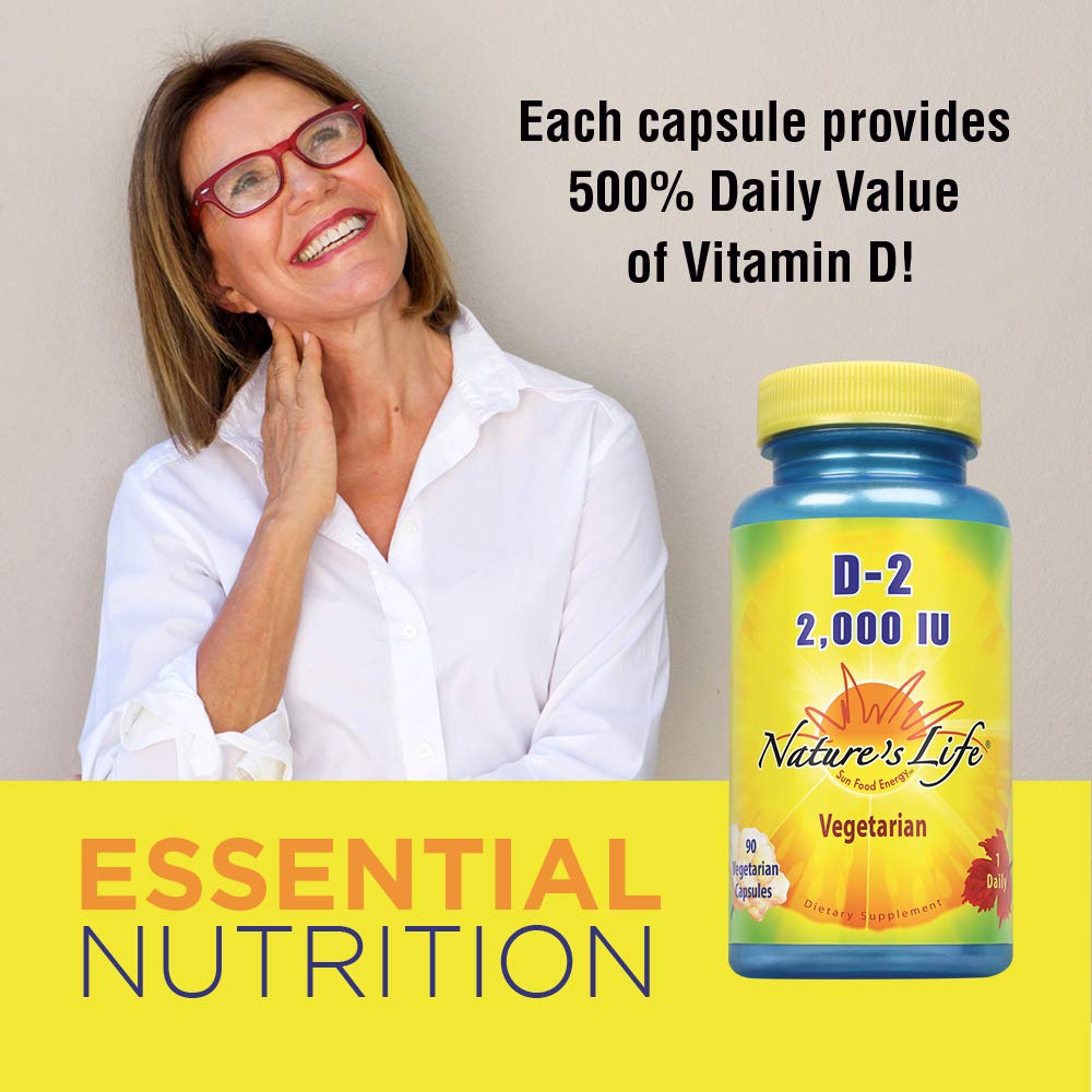 Nature's Life Vitamin D-2 2000IU Vegetarian Capsules, 90 Vegetarian Capsules