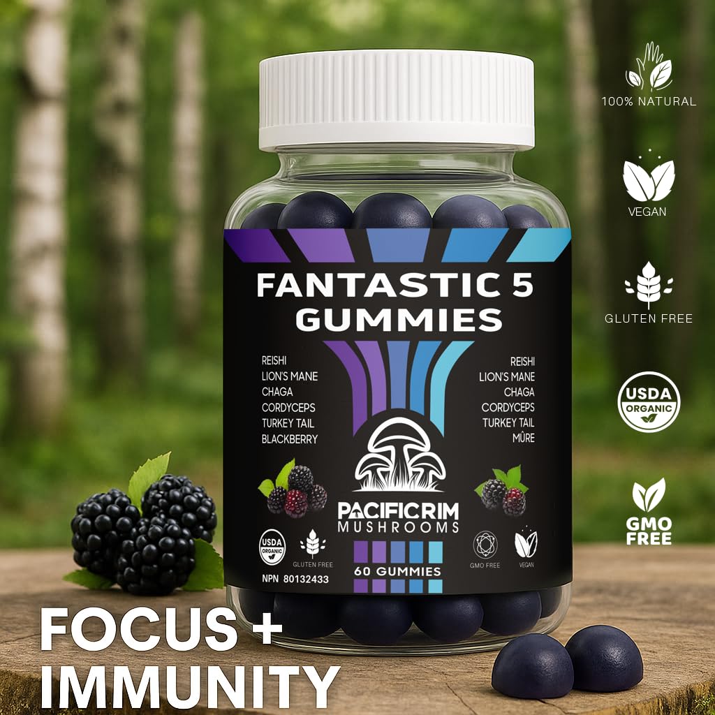 Pacific Rim Mushrooms Fantastic 5 Organic Mushroom Gummies 60 Gummies
