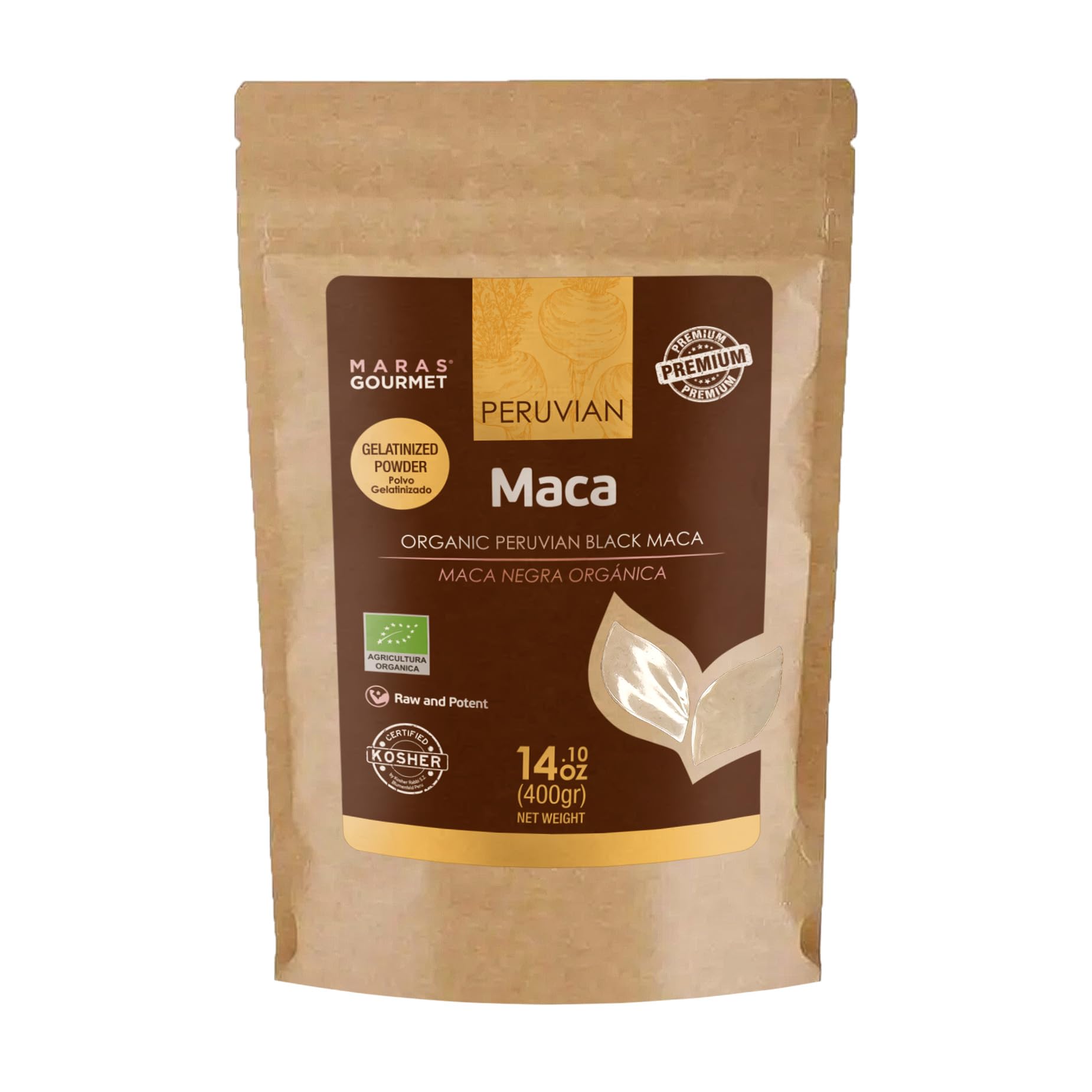 MARAS GOURMET Organic Peruvian Black Maca Gelatinized Powder, 14.1096 oz, 80 Servings