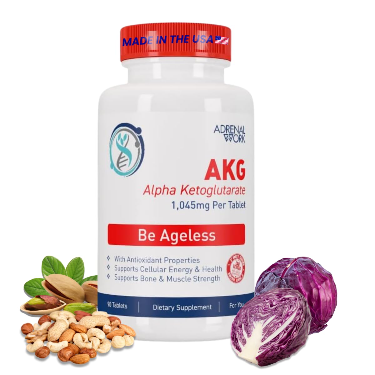 Adrenalwork L-Arginine 1000mg + AKG Alpha Ketoglutarate Pre-Workout Tablet, 90 Tablets