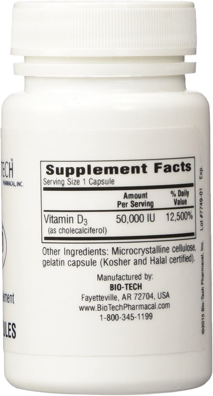 Bio-Tech Pharmacal Vitamin D3 50,000 IU Capsules, 200 Count