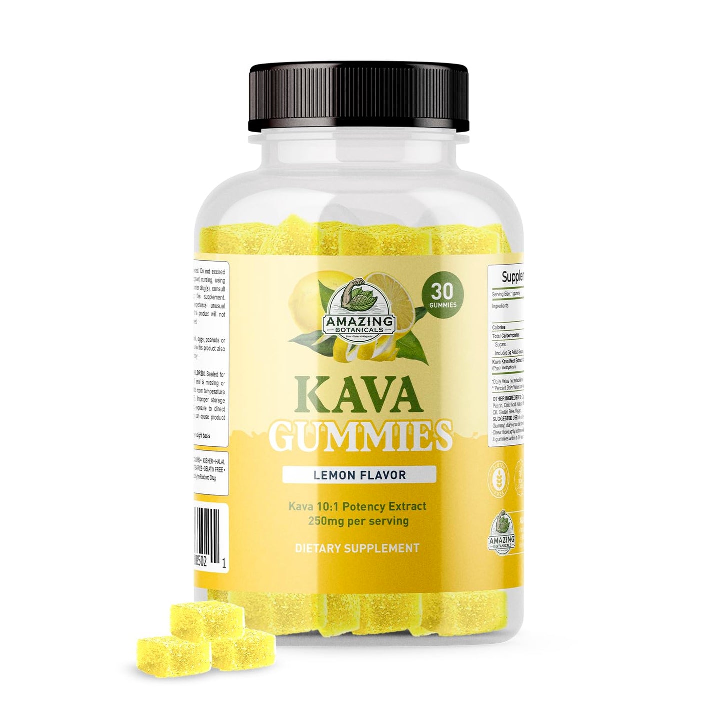 Amazing Botanicals Zesty Lemon Kava Gummies - 250mg per Gummy, 30 Gummies