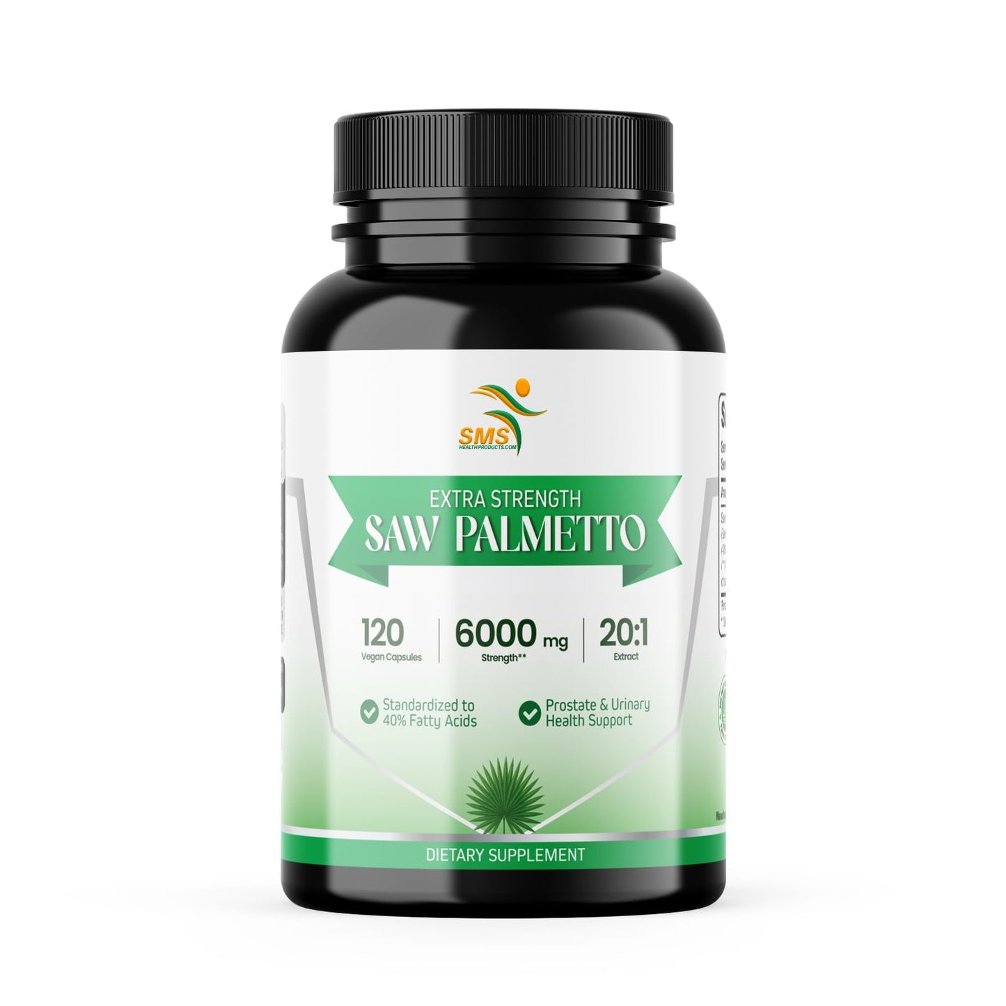 SMSHEALTHPRODUCTS.com Saw Palmetto Extra Strength 20:1 Extract, 40% Fatty Acids, Standardized 20X Extract Capsules 120 Count